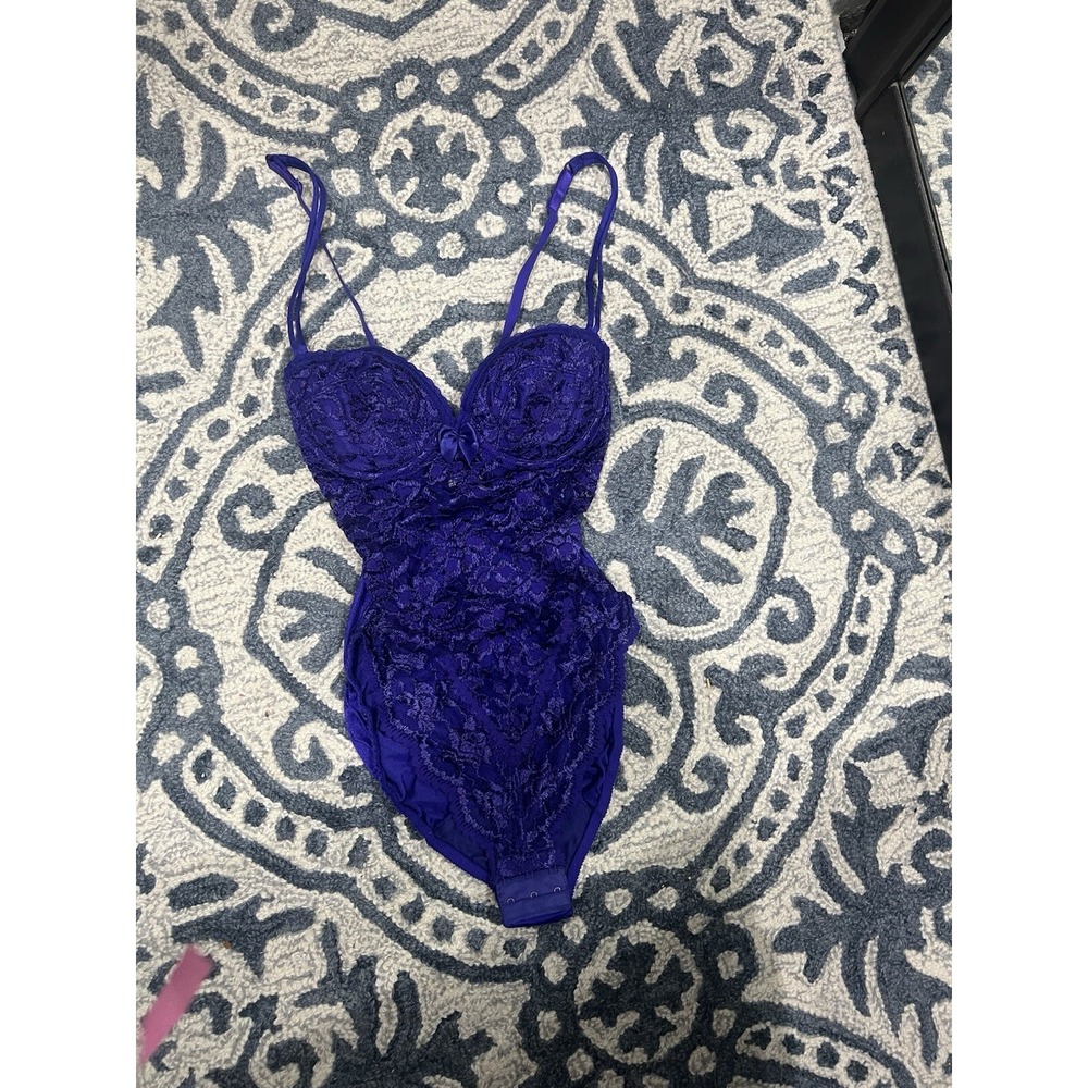 Victoria's Secret Vintage Gold Label Purple Lace Sheer Teddy Bodysuit 34A 9307